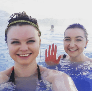 Kayleigh and Rachel at Blue Lagoon, Iceland