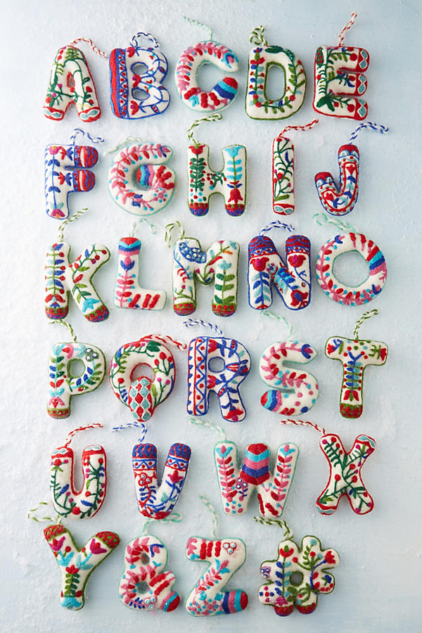 Anthropologie monogram Christmas decorations